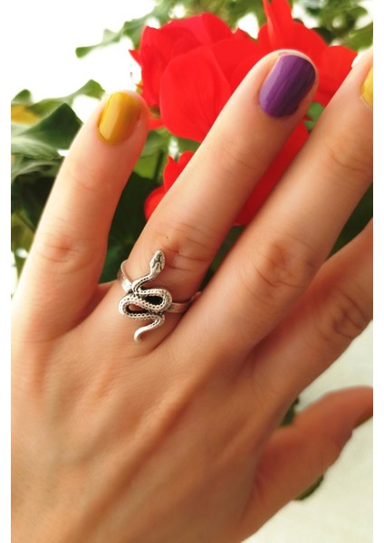 Antik Gümüş Kaplama Küçük Yılan Şekilli El Yapımı Ayarlanabilir Yüzük modelleri