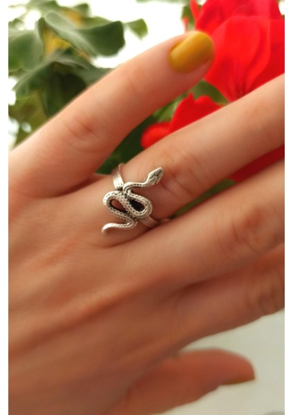 Antik Gümüş Kaplama Küçük Yılan Şekilli El Yapımı Ayarlanabilir Yüzük fırsatları