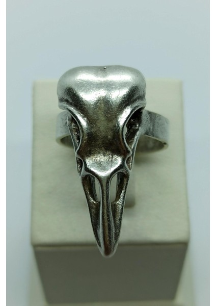 Antik Gümüş Kaplama Karga Başı Iskeleti Şekilli El Yapımı Ayarlanabilir Yüzük fırsatları