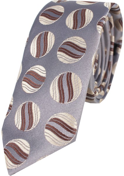 Erkek Gri Kahve Slim Kesim Mendilli Desenli Kravat