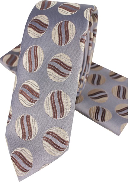 Erkek Gri Kahve Slim Kesim Mendilli Desenli Kravat fiyatları