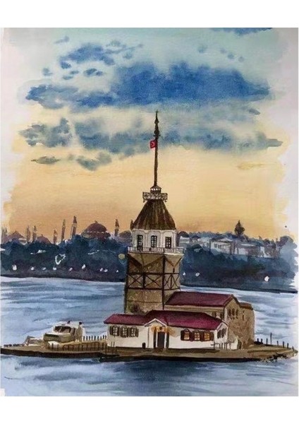 Kız Kulesi 3 Sayılarla Boyama Seti Kasnaklı 40 x 50 cm
