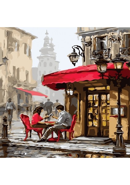 Köşedeki Kahveci Sayılarla Boyama Seti Kasnaklı 40 x 50 cm