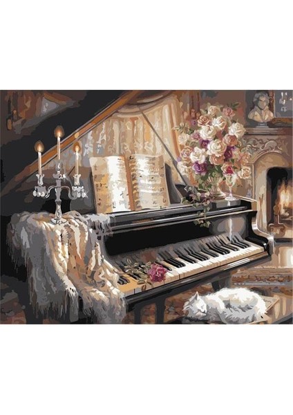 Mumlar ve Piyano Sayılarla Boyama Seti Kasnaklı 40 x 50 cm
