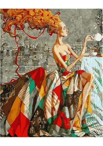 Renkli Elbise 2 Sayılarla Boyama Seti Kasnaklı 40 x 50 cm