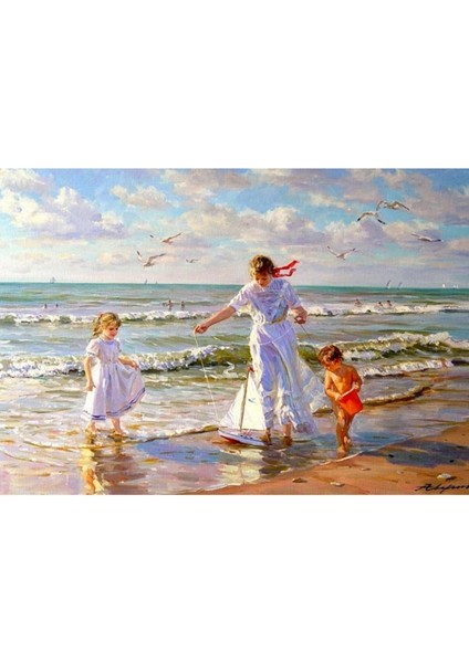 Sahilde Gezi Sayılarla Boyama Seti Kasnaklı 40 x 50 cm