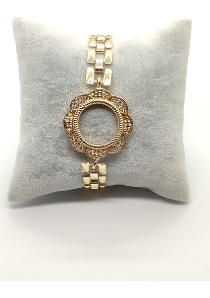 Zirkon Taşlı Çeyrek Altın Koyulan Kadın Çerçeve Bileklik Altın RENK530