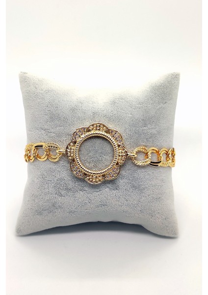 Zirkon Taşlı Çeyrek Altın Koyulan Kadın Çerçeve Bileklik Altın RENK533