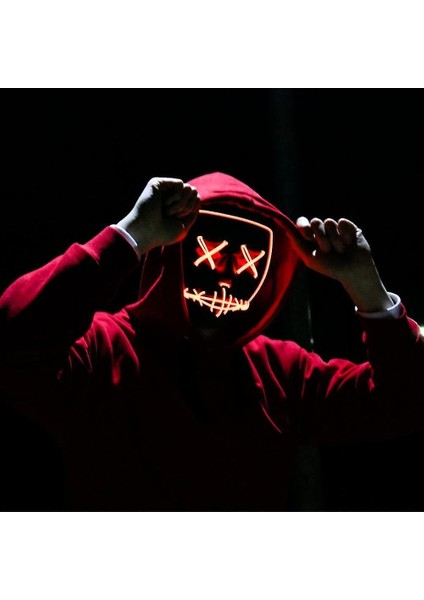 Cadılar Bayramı Maskesi Festival Cosplay Için LED Işık Up Maskesi (Kırmızı)