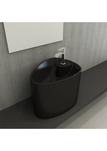 Bocchi Etna Tezgah Üstü Monoblok Lavabo Batarya Banklı Mat Siyah