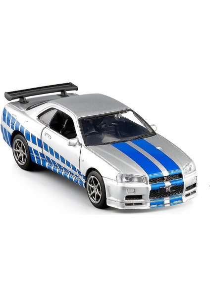 (Comero-Red) 1:36 Nıssan Gt-R R34 Spor Araba Alaşımlı Model, Simüle Metal Çekin Model Oyuncaklar Için