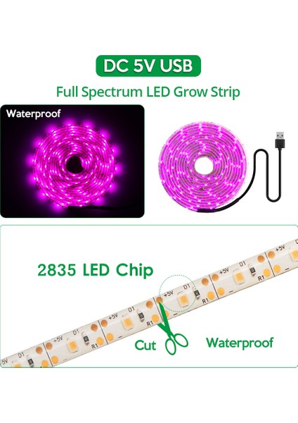 LED Grow Işık Tam Spektrum USB Grow Işık Şeridi 2m fırsatları