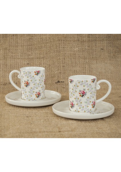 Sarmaşık Gül Desen 2 Kişilik Kahve Fincan Takımı