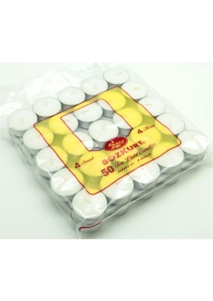 4 Saat Yanma Süresi Bozkurt Mum Beyaz Tealight Mum 50' Li