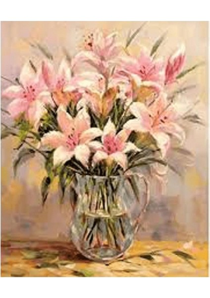 Vazodaki Zambaklar Sayılarla Boyama Seti Kasnaklı 40 x 50 cm