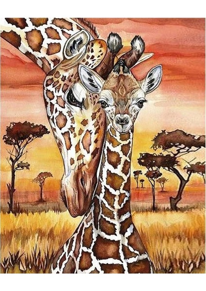 Zürafa ve Yavrusu Sayılarla Boyama Seti Kasnaklı 40 x 50 cm