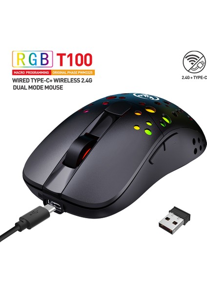 Hxsj T100 Type-C Kablolu ve 2.4g 10000DPI Mouse (Yurt Dışından)