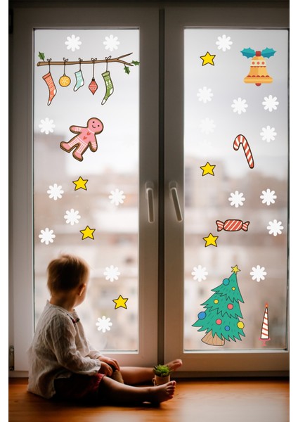 Yılbaşına Özel Çam Ağacı,değnek,noel Süsleri Duvar-Cam Sticker