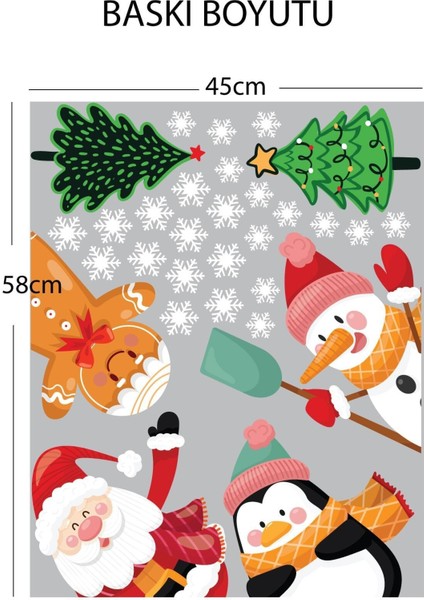 Yılbaşı Noel Baba, Penguen, Kardan Adam, Kurabiye Adam Cam, Duvar, Kapı Sticker