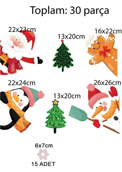 Yılbaşı Noel Baba, Penguen, Kardan Adam, Kurabiye Adam Cam, Duvar, Kapı Sticker