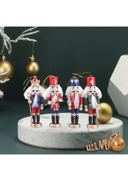 4 Adet Ahşap Fındıkkıran Asker Figürinler Hediye Noel Dekor Parti Oyuncak (Yurt Dışından)