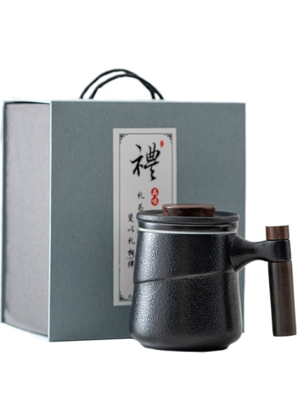 Seramik Çay Kupa ile / Filtre Kapak Tahta Kolu Çay Brewing Siyah Hediye Kutusu Için (Yurt Dışından)