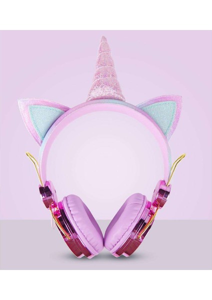 Güzel Unicorn Glitter Çocuklar Kulaklık Kız Çocuklar Için Mikrofon Mikrofon ile Pink 1 (Yurt Dışından)