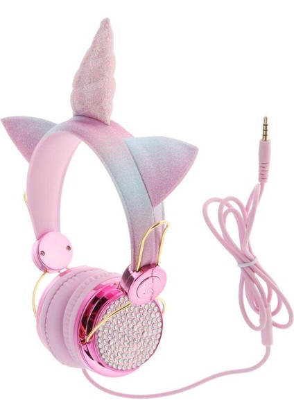 Güzel Unicorn Glitter Çocuklar Kulaklık Kız Çocuklar Için Mikrofon Mikrofon ile Pink 1 (Yurt Dışından)