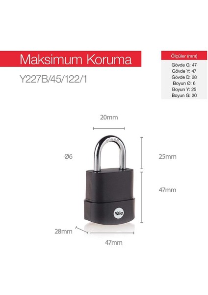 Yale Kilit Y227B/45/122/1 45 mm Protector Serisi Zor Hava Şartlarına Dayanıklı Asma Kilit