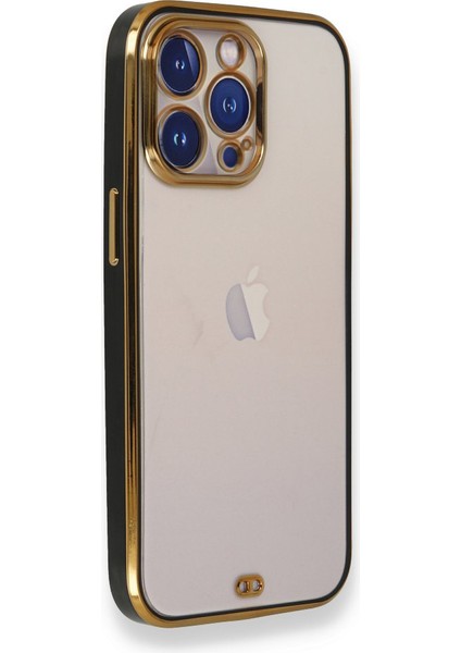 iPhone 13 Pro Max Kılıf Liva Silikon Kapak - Siyah - Gold