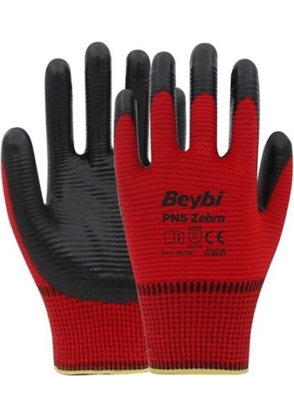 Pn5 Zebra Polyester Örme Nitril Eldiven 10 Numara 12'li