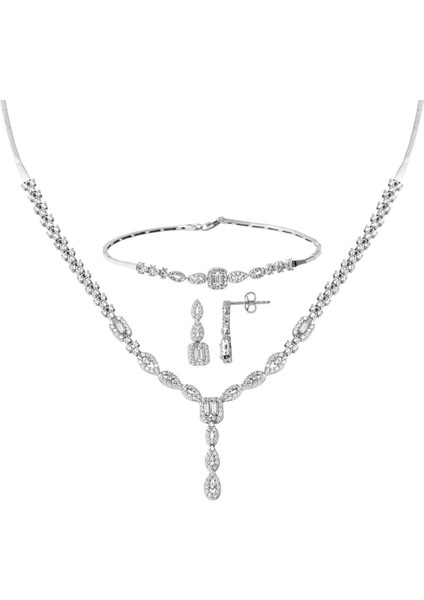 Starlight Baget Taşlı Beyaz Altın Set