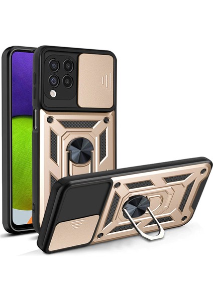 Samsung Galaxy A12 Kılıf Lens Sürgülü Yüzüklü Tank Kılıf Pars