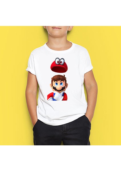 Super Mario Çocuk Tişört Beyaz Unisex