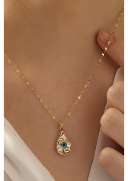 14 Ayar Altın Işıltılı Damla Göz Aynalı Zincir Kolye fiyatları