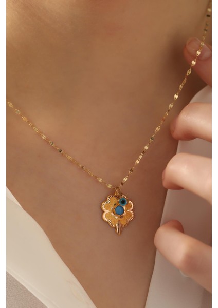 14 Ayar Altın Baskı Yonca Göz Aynalı Zincir Kolye fiyatları