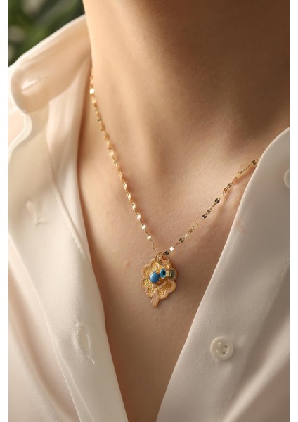 14 Ayar Altın Baskı Yonca Göz Aynalı Zincir Kolye modelleri