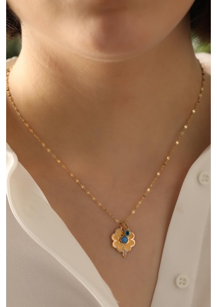 14 Ayar Altın Baskı Yonca Göz Aynalı Zincir Kolye fırsatları