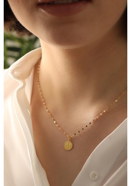 14 Ayar Altın Tuğra Aynalı Zincir Kolye modelleri