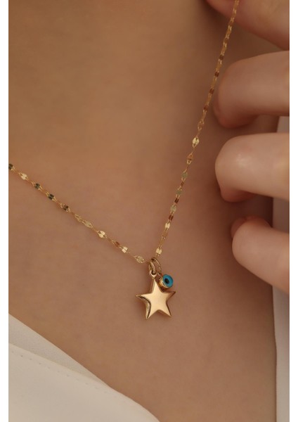 14 Ayar Altın Yıldız Göz Aynalı Zincir Kolye fiyatları