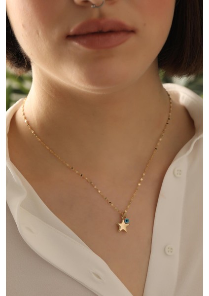 14 Ayar Altın Yıldız Göz Aynalı Zincir Kolye fırsatları