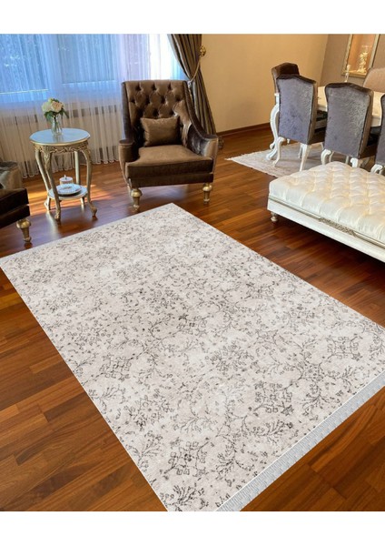 Decoser 4018 Beyaz Otantik Renk Kaymaz Yıkanabilir Kilim