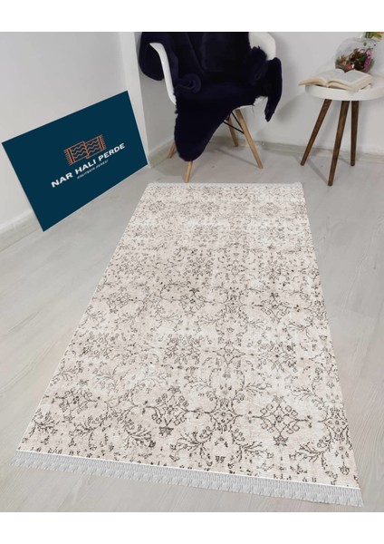 Decoser 4018 Beyaz Otantik Renk Kaymaz Yıkanabilir Kilim