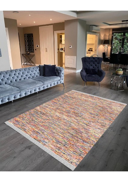 Decoser 2059 Otantik Renkli Pamuk Tabanlı Kaymaz Yıkanabilir Halı Kilim