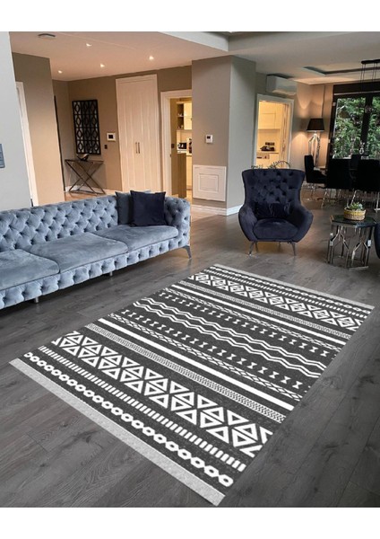 Decoser 2036 Gri Iskandinav Desen Pamuk Tabanlı Kaymaz Yıkanabilir Halı Kilim