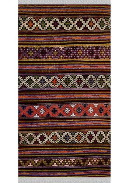 Decoser 2057 Otantik Renkli Pamuk Tabanlı Kaymaz Yıkanabilir Halı Kilim