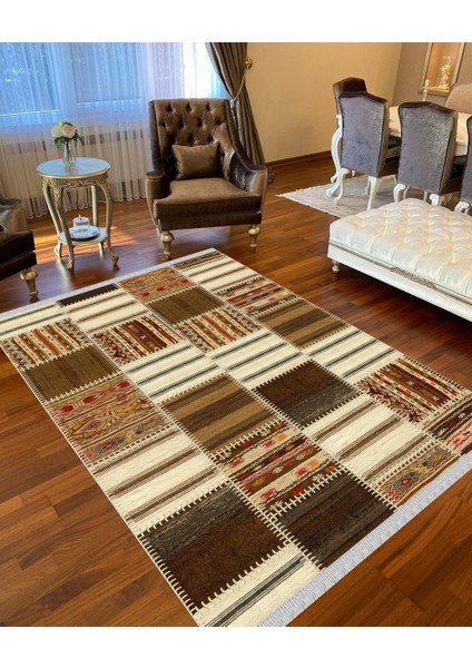 Decoser 4013 Patchwork Kahve Yıkanabilir Kilim