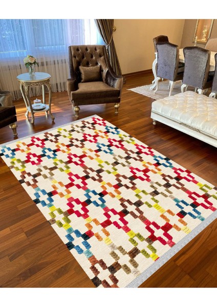 Nar Store Home Decoser 4020 Renkli Yıkanabilir Pamuk Tabanlı Kilim