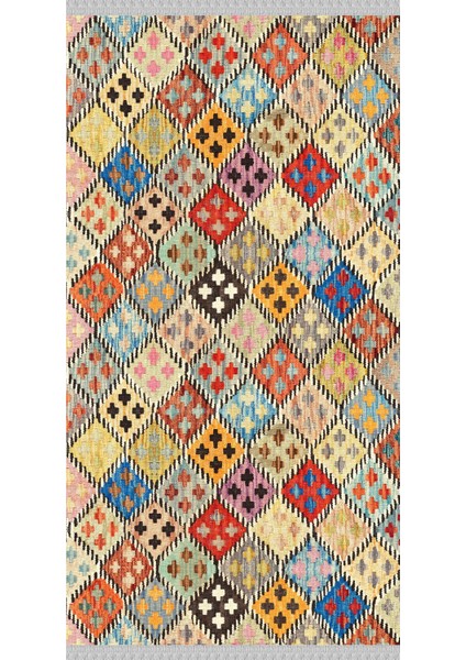 Decoser 8003 Renkli Yıkanabilir Pamuk Tabanlı Kaymaz Kilim