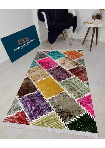 Decoser 4012 Renkli Patchwork Kaymaz Yıkanabilir Kilim modelleri